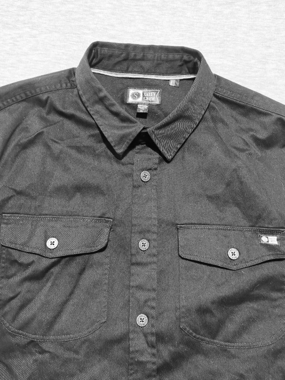 Salty Crew Shirt Mens XL Black Long Sleeve Button Front Utility Work Cotton